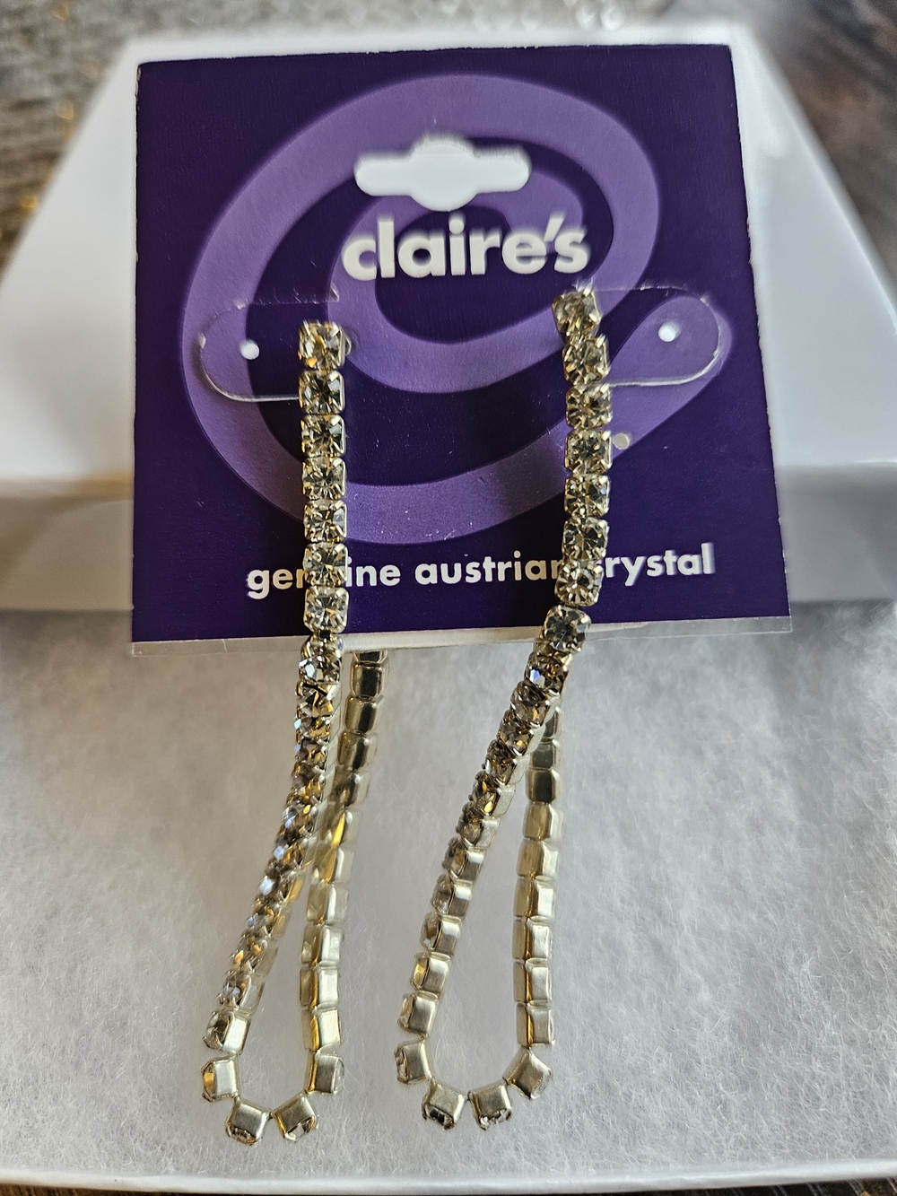 New Long Dangle Rhinestone Hoop Earrings - Silver Sparkle